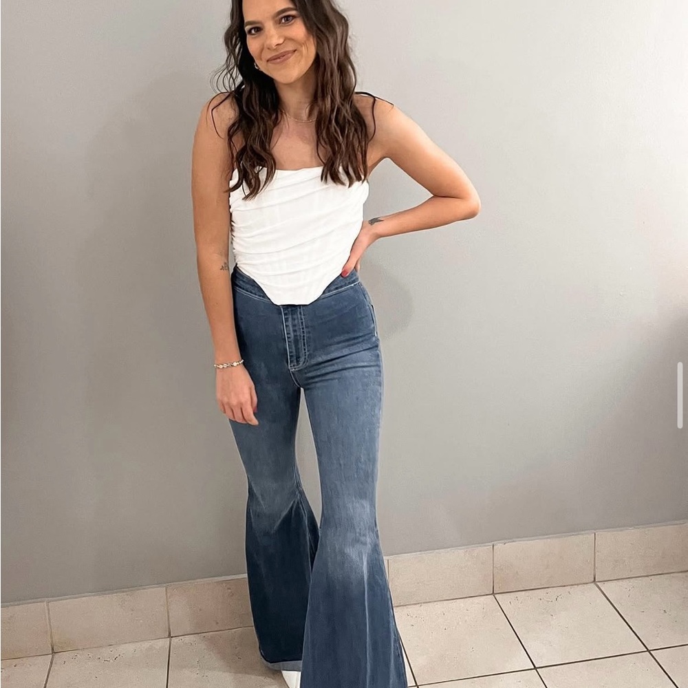 Free People Blue Flare Wide Leg Jeans